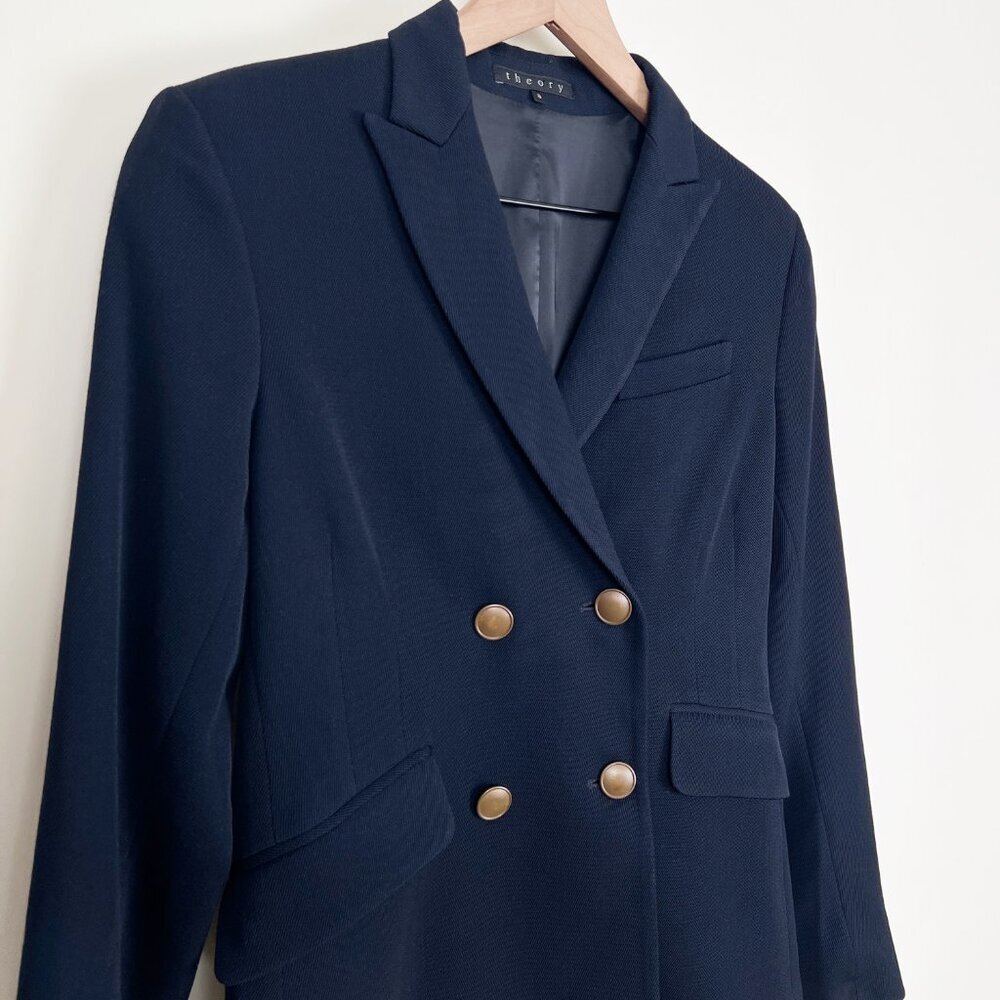 Theory Wool Double Breasted Blazer Jacket Coat Preppy Academia Old Money Luxury - Picture 5 of 11